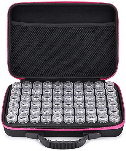 Hipiwe 60 Grids Diamond Painting Storage Case, Clear Plastic Diamond Embroidery Box, DIY 5D Diamond Art Craft Accessory Organizer Jewelry Beads Sewing Pills Container Holder (Pink)