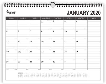 Paperage Wall Calendar 2020 with Julian Date - 12 Months, 8.5 x 11 Inches Thick Paper, Ruled Blocks and Notes, Tear Off, Wire-Bound Desk Calendar