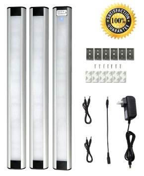 BLISS - JB03 Super Bright LED Under Cabinet Lighting 3 Light Panel Deluxe Kit 12W Power Adapter Included Warm White 24W Fluorescent Tube Equivalent Plug and Play DIY Set Perfect for Kitchen