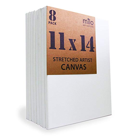 MILO | 11 x 14" Pre Stretched Artist Canvas Value Pack of 8 | Primed Cotton Canvas for Painting | Gallery Wrapped Back Stapled