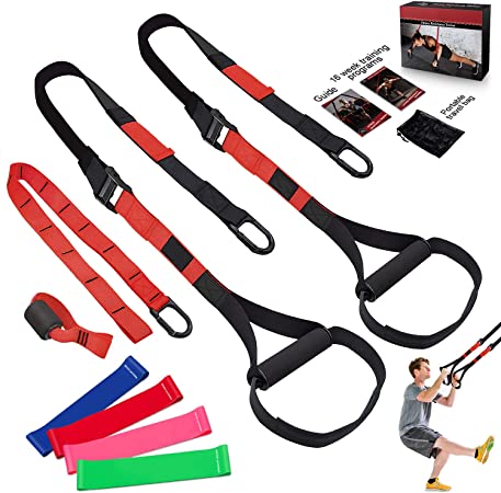 MMC Bodyweight Resistance Training Straps, Complete Home Gym Fitness Trainer kit for Full-Body Workout, Included Door Anchor, Extension Strap, 16 Week Program, Fitness Guide and 4 Bands