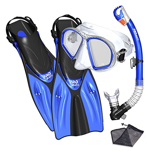 Promate Spectrum Snorkeling Mask Dry Snorkel Fins Gear Bag Set