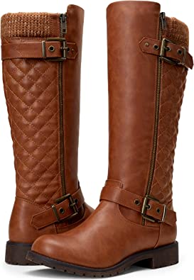 Jeossy Women's 50 Knee High Riding Boots Metal Buckle Calf Boot