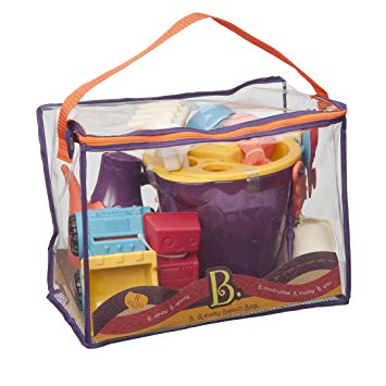 B. Toys – B. Ready Beach Bag – Beach Tote with Mesh Panel and 11 Funky Sand Toys – Phthalates and BPA Free – 18 m