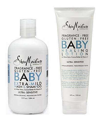 Shea Moisture Baby Fragrance Free, Gluten Free, Extra Mild Wash/shampoo and Lotion Set