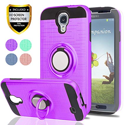 S4 Case,Galaxy S4 Case with HD Phone Screen Protector,Ymhxcy 360 Degree Rotating Ring & Bracket Dual Layer Resistant Back Cover for Samsung Galaxy S4-ZH Purple