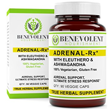Adrenal Support Supplement with Eleuthero & Ashwagandha. Adrenal-RX Helps Best to Boost Body's Natural Resistance to Physical & Mental Stress 100% Vegetarian Gluten Free 90 Veggie Caps