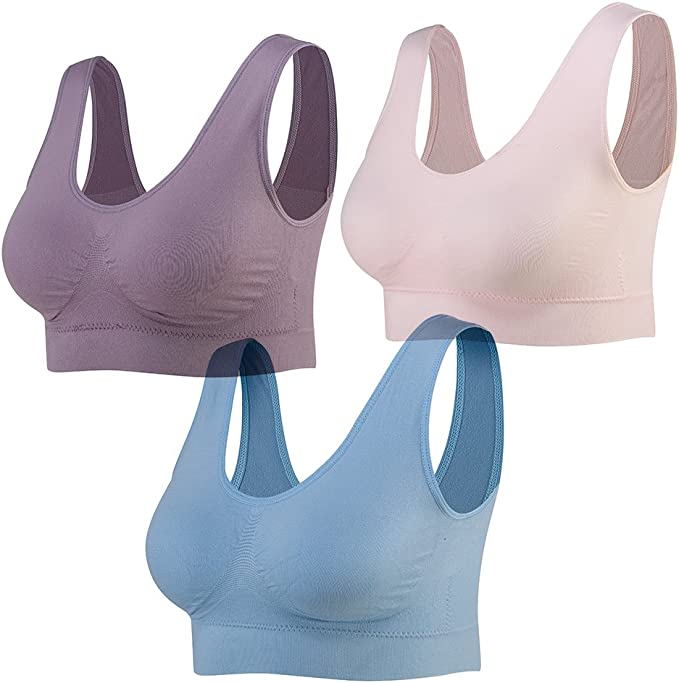 Lemef 3-Pack Seamless Sports Bra Wirefree Yoga Bra with Removable Pads for Women