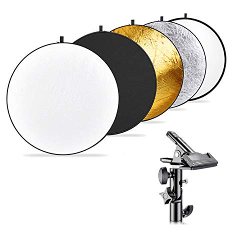 Neewer Photography 5-in-1 Multi-Disc Light Reflector (43 inches/110 centimeters) with Heavy-duty Metal Clamp Holder for Photo Studio Shooting,Collapsible Reflector Translucent/Silver/Gold/White/Black