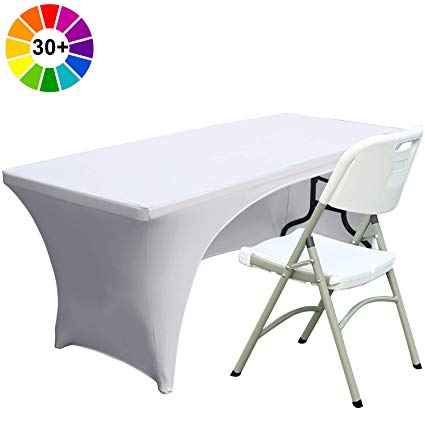 ABCCANOPY 30  Colors Spandex Table Cover 6 ft. Fitted Polyester Tablecloth Stretch Spandex Tablecover-Table Toppers(Open Back White)