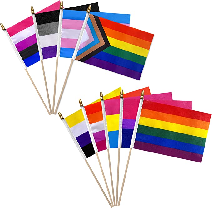 LoveVC Rainbow Pride Stick Flag Set Small Mini Hand Held LGBTQ Inlcusive Flags for Parades,Mardi Gras,5x8 Inch,20 Pack