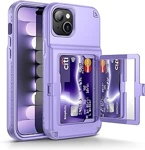 WeLoveCase for iPhone 15 Plus Wallet Case with Card Holder, Built-in Hidden Mirror, with Shockproof Heavy Duty Protection Phone Case for iPhone 15 Plus, 6.7", Light Purple