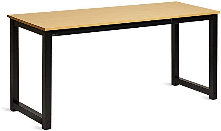 DECOHOLIC Modern Computer Desk 63” Large Workstation Office Desk Computer Table Study Writing Desk for Office Home, with Leg Bars,Industrial Style,Oak Board Black Leg