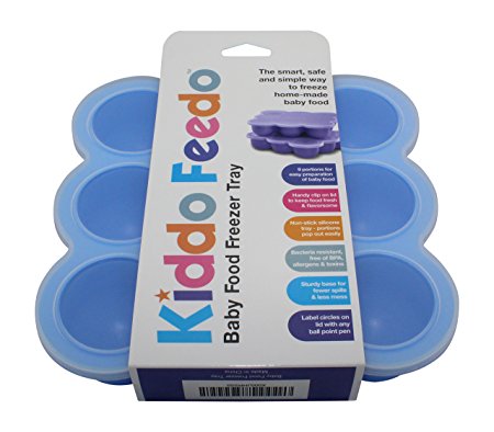 KIDDO FEEDO Multiportion Container Freezer Tray with Silicone Clip-on Lid, Making Homemade Baby Food Storage Easy as Pie! - BPA Free & FDA Approved – 9 portions - FREE eBook by Author/Dietitian - Blue