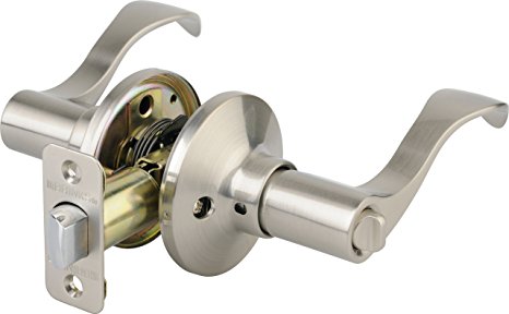 Brinks 2713-119 Wave Style Lever Door Knob with Privacy Key for Bedroom and Bath, Satin Nickel