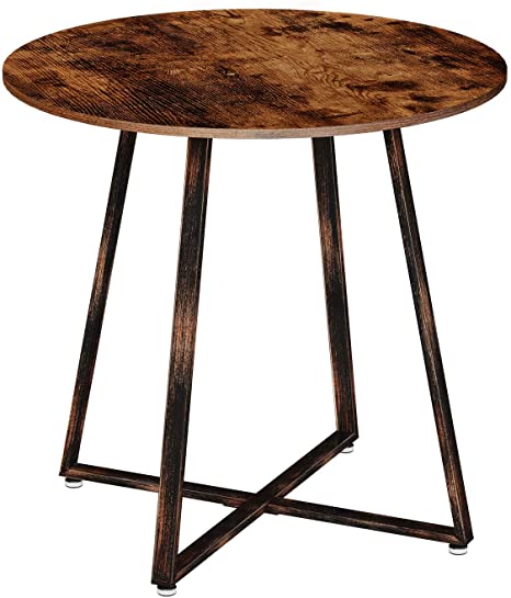 Rolanstar Dining Table, Round Table with Metal Legs for Kitchen Living Room, Coffee Table Bristro Table for Cafe/Bar, Rustic Brown