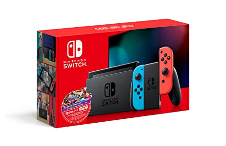 Nintendo Switch w/ Neon Blue & Neon Red Joy-Con   Mario Kart 8 Deluxe (Full Game Download)   3 Month Switch Online Individual Membership