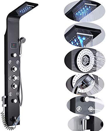 Oulantron Shower Panel Tower System, 6-Function Wall Mount Led Rain Massage System with Bidet Spray,Tup Spout,Body Jets & Handheld Shower,Oil Rubbed Bronze 45.5