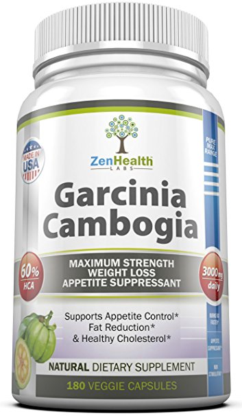 Garcinia Cambogia Extract Pure Max 3000mg - Extra Strong Ultra Premium Weight Loss Supplement - 60% HCA - 180 Veggie Capsules - 500mg Per Capsule - Natural Appetite Suppressant Diet Pill & Best Fat Burner With Potassium & Calcium - Three Daily Servings of 1000mg For Fast Easy Weight Loss