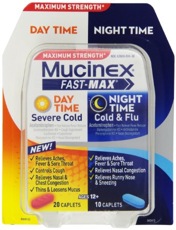 Mucinex Fast-Max Adult Day and Night Caplets, 30 Count