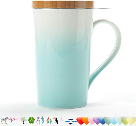 TEANAGOO M066-G Tea Cup with Filter and Lid, 18 OZ, Green, Mom Dad Women with Infuser, Mug Steeper Maker, Brewing Strainer for Loose Leaf Tea, Diffuser mug set for Lover Gift teacup porcelain