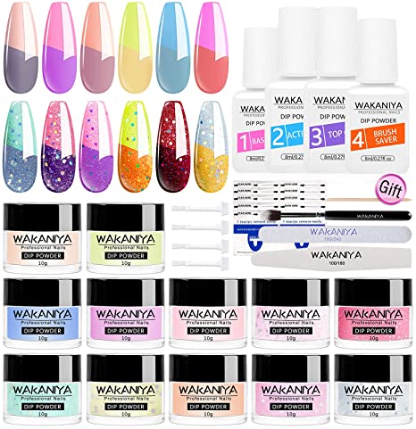 Wakaniya Dip Powder Nail Kit-12 Colors Glitter Dip Powder Pink