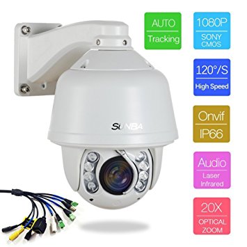SUNBA 1080P HD Auto Tracking, 20X Optical Zoom, Audio Special Version, Infrared Night Vision, Outdoor Waterpoorf, High Speed PTZ IP Network Security Dome Camera (805-DG20X SE)