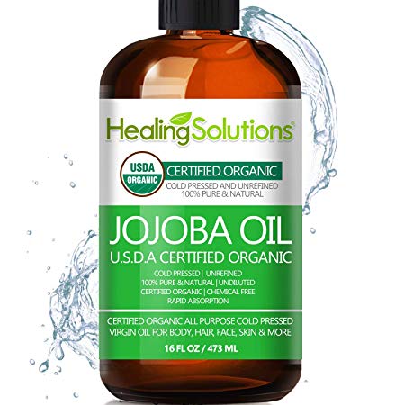 Jojoba Oil (Organic - 16oz) 100% Pure & Natural - Cold Pressed Unrefined - Hexane & Chemical Free - Perfect All-Natural Carrier Oil Solution for Face & Hair, Helps Fight Acne & Moisturize Skin Now