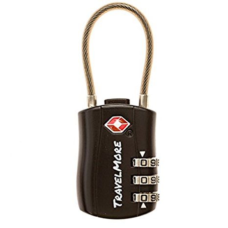 TSA Approved Travel Luggage Locks 3 Dial Combination Cable Padlock For Suitcases Bags Gym Lockers - Black 1 Pack