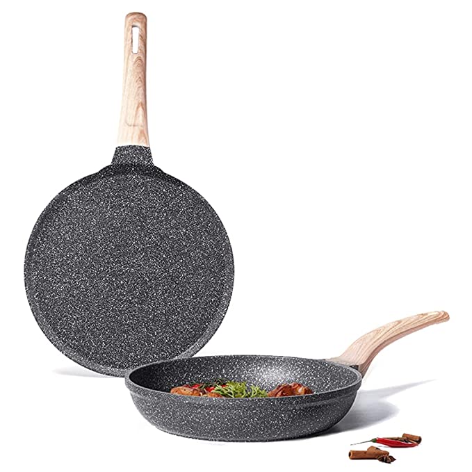 Carote Non Stick Set Combo, Nonstick Cookware Set, Induction&Gas Pan Set, Kitchen Set for Home, Cooking Set of 2 (24cm Granite Fry Pan 24cm Dosa Tawa)