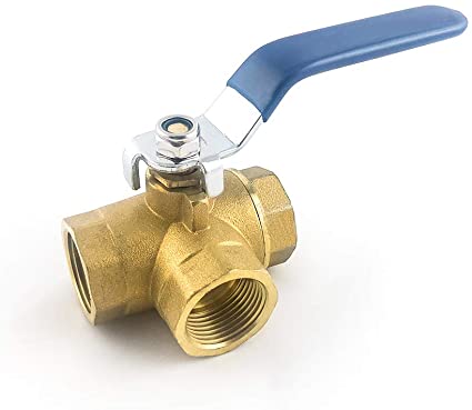 QWORK Series 3-Way (L-Port) Ball Valve, Lever Handle, NPT Female (1/2") Made of Forged Brass