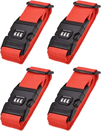 uxcell Luggage Straps Suitcase Belts with Buckle, Combination Lock, Adjustable Travel Packing Accessories