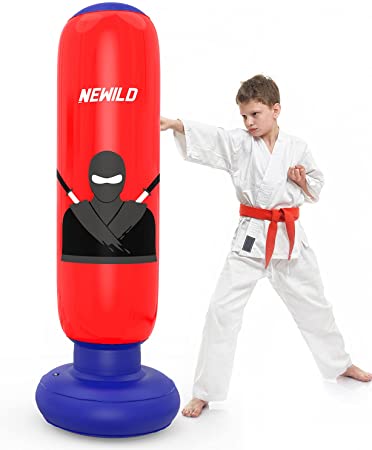 Inflatable Kids Punching Bag, Freestanding Ninja Punching Bag for Kids, 63 Inch Immediate-Bounce-Back Boxing Bag with Stand for Karate, Taekwondo, MMA, Ninja Sports Toys for 5-12 Kids/Boys/Adults