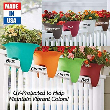 Flower Plastic Railing Planter Pot Garden Porch Rail Outdoor Decor UV Colors #UB1TM (Peppercorn)