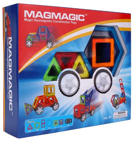 Magmagic Building Block Magnetic Toys 38 Piece Versatility Vehicle Kit Preschool Skills Educational Game Construction Stacking Sets