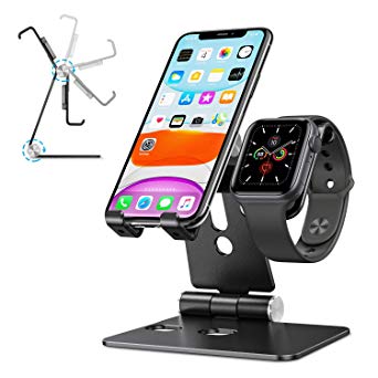 Cell Phone Stand for Apple Watch - OMOTON 2 in 1 Aluminum Foldable Charging Dock Stand for Apple Watch 5/4/3/2/1 and iPhone 11/11 Pro/11 Pro Max/XR/Xs/Xs Max (Black)