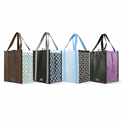 Reusable Graphic Pattern Prints Reinforced Bags - Set of 4