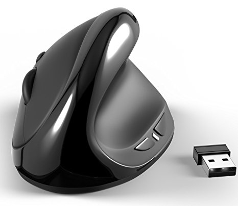 OfficeTec 2.4GHz Wireless Vertical Ergonomic 6-Button Optical Mouse, 800 / 1200 /1600 DPI (VM101)