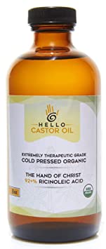 Hello Castor Oil USDA Certified Organic Glass Bottle Pure Cold-Pressed 100% Natural Virgin Castor Oil Moisturizing for Skin Hair Growth Product for Eyelashes Food Grade Hexane & BPA Free (8 ounce)