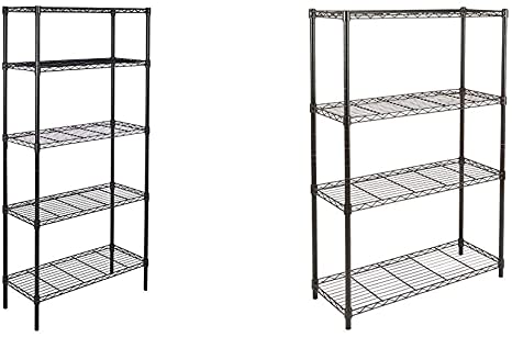 AmazonBasics 5-Shelf Adjustable, Heavy Duty Storage Shelving Unit & 4-Shelf Adjustable, Heavy Duty Storage Shelving Unit (350 lbs loading capacity per shelf), Wire Rack, Black (36L x 14W x 54H)