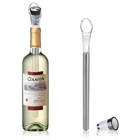 4-IN-1 Stainless Steel Wine Bottle Cooler Stick (2 Pack) - DeVine Wine Chiller, Aerator, Pourer and Wine Stopper - Keep Wines Chilled For Hours