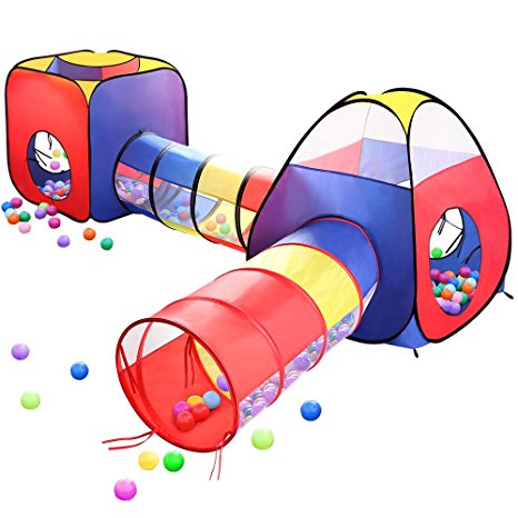 Play Tents Ball Pits, EocuSun 4 in 1 Pop Up Children Play Tent Kids House with 2 Tents & 2 Tunnel for Kids, Girls, Boys for Indoor and Outdoor Playhouse with Zipper Storage Bag