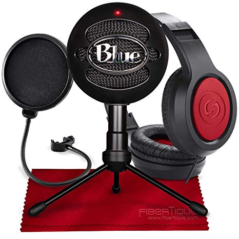 Blue Snowball iCE USB Cardioid Condenser Microphone (Black) with Studio Headphones & Pop Filter Deluxe Accessory Pack