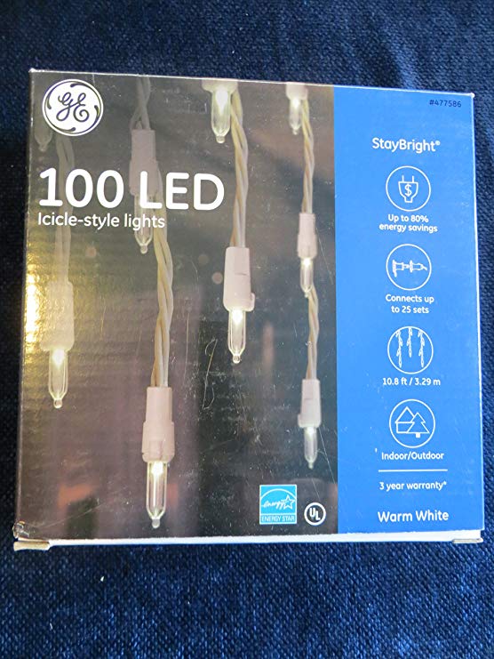 GE 100 LED Indoor/Outdoor Constant Warm White Stay Bright Icicle Lights