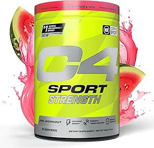 Cellucor C4 Sport Strength Pre Workout Powder - NSF Certified for Sport - Beta-Alanine, Creatine, 200mg Caffeine - Sugar Free Energy Supplement for Men & Women - Watermelon, 20 Servings