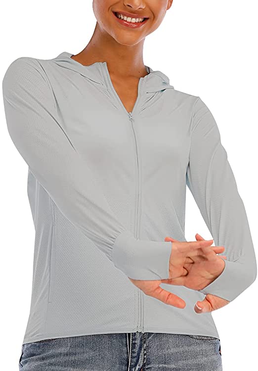 Jusfitsu Women's UPF 50  Sun Protection Jacket Hooded Long Sleeve UV Shirt with Pockets for Running Hiking Fishing