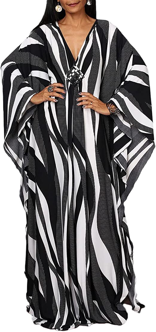 Bsubseach Women Ethnic Print Kaftan Beach Dress Plus Size Swimsuit Cover Up