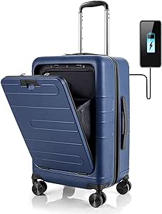 COSTWAY 20" Carry on Suitcase with USB Charging Port, Laptop Compartment, TSA Lock and 4 Spinner Wheels, PC Hardshell Suitcase Cabin Luggage, Lightweight Trolley Luggage Travel Case (Deep Blue)