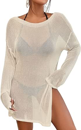 Bsubseach Crochet Cover Ups for Women Sheer Beach Tops Sexy Mesh Summer Outfit