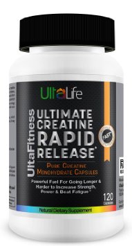ULTIMATE Creatine Monohydrate Capsules--Rapid Release Powerful Fuel for Going Longer & Harder to Increase Strength, Power & Beat Fatigue--Accelerates Recovery from Exercise--120 Capsules. Satisfaction Guaranteed.